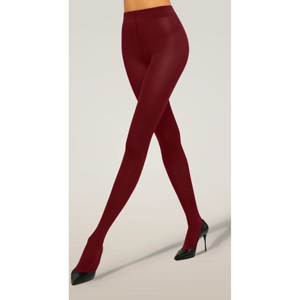 WOLFORD Velvet De Luxe 66 Tights in Midnight Red Size Small NWOT